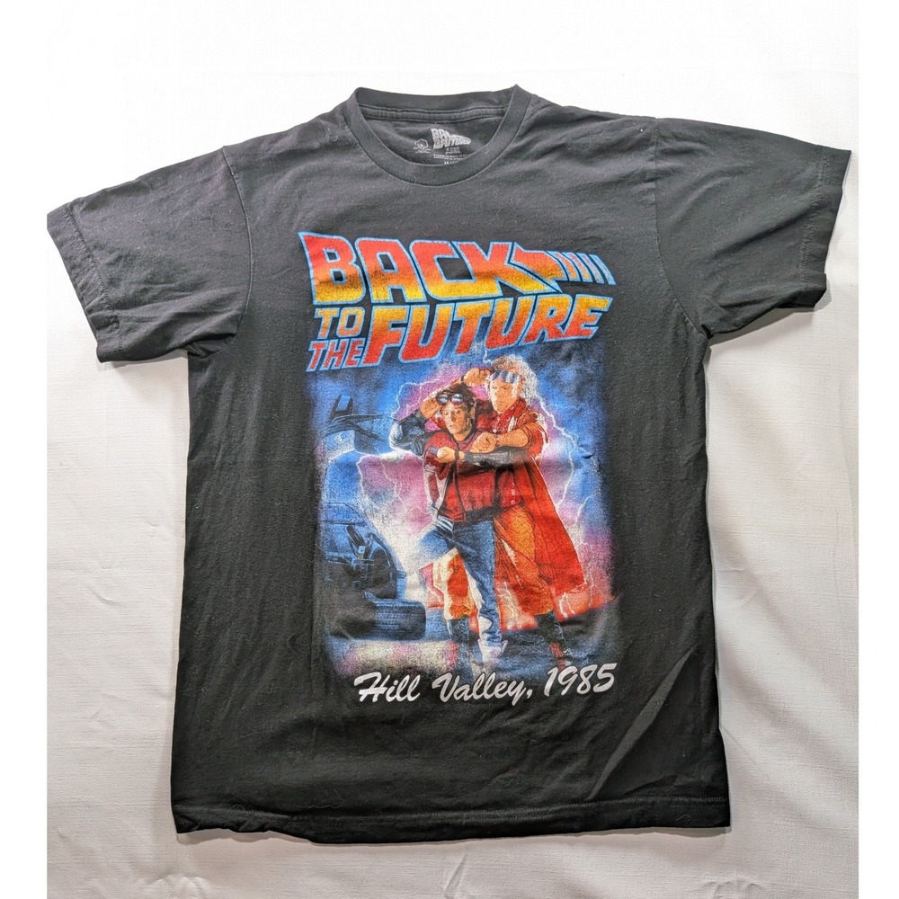 Back to the Future Hill Valley 1985 Movie Graphic TShirt Men Medium Black Cotton